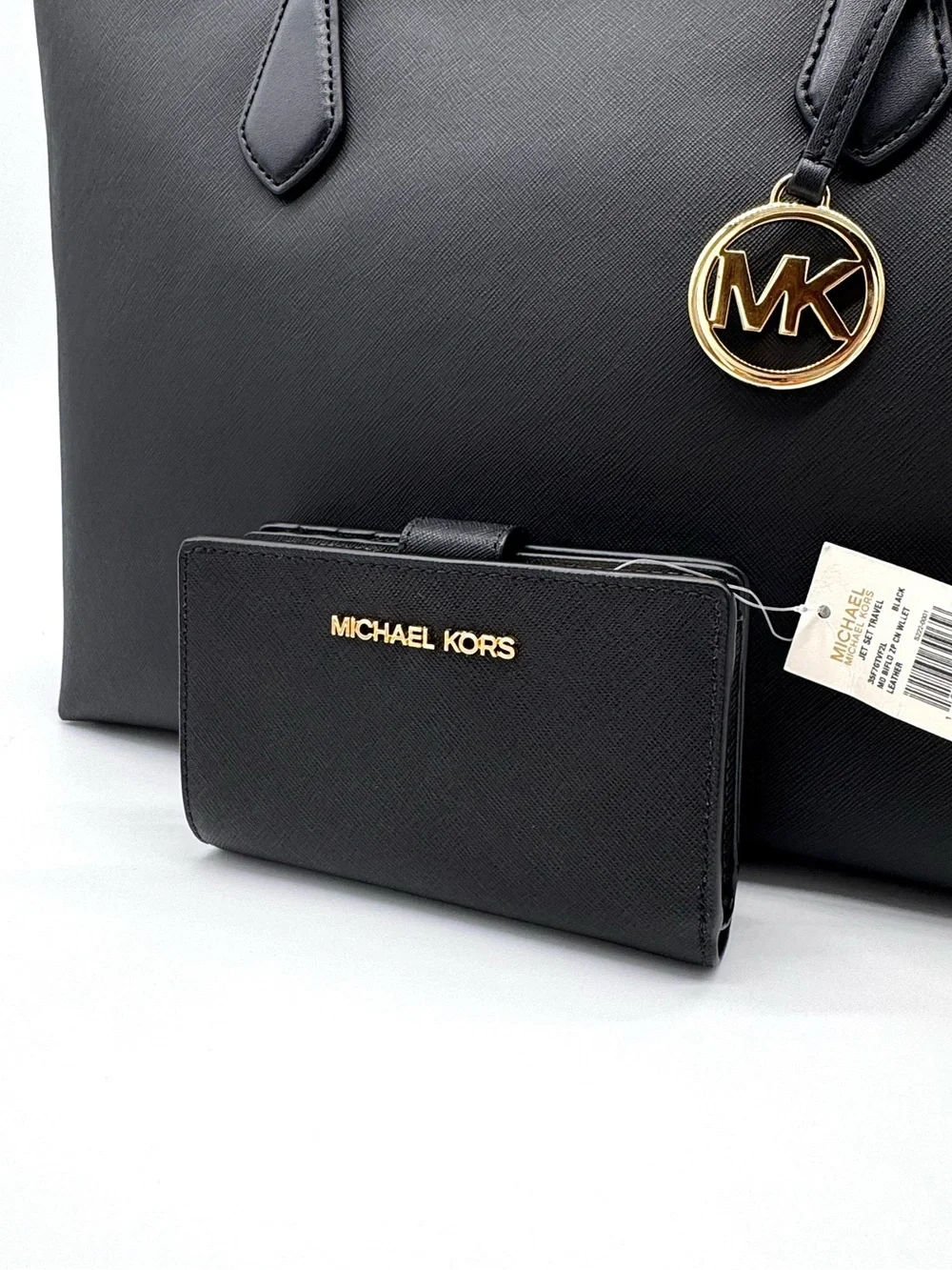 Michael Kors Bag Large Sheila Mf Tote Bag & Matching Bifold Wallet Black/Gold